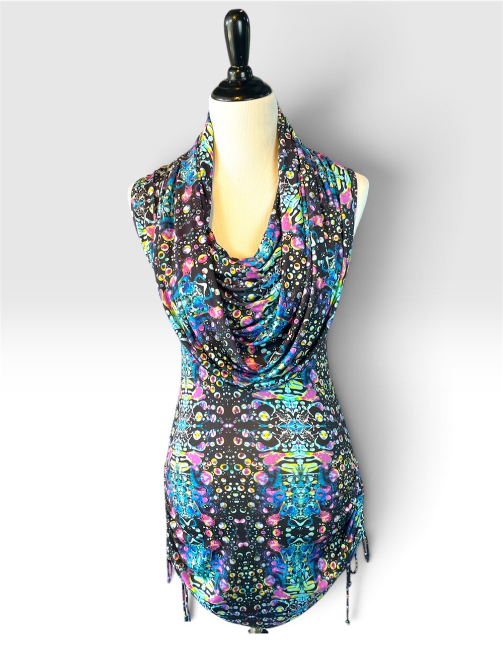 Warrior Within Cyan Liquid Light Huntress Cinch Cowl Hooded Dress